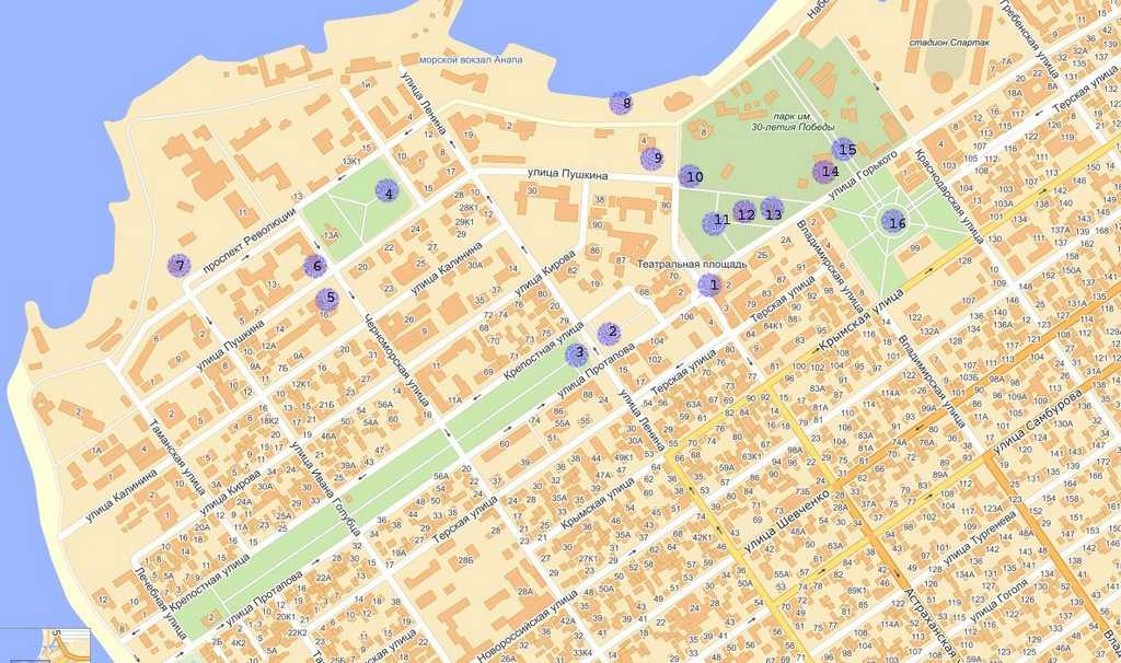 Карта анапы — подробная карта города курорта анапа с отелями и достопримечтаельностями