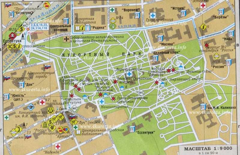 Карта ессентуков с улицами и достопримечательностями